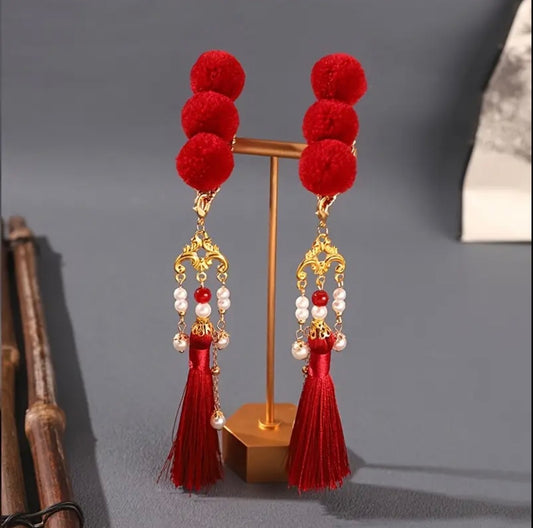 Red Chinese Hair Barrettes