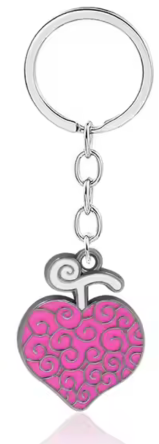 One Piece Luffy Devil Fruit Alloy Pendant Keychain – Pink Heart Edition!