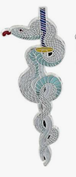White Serpent with Blue Belly Samurai Sword Demon Slayer Pin
